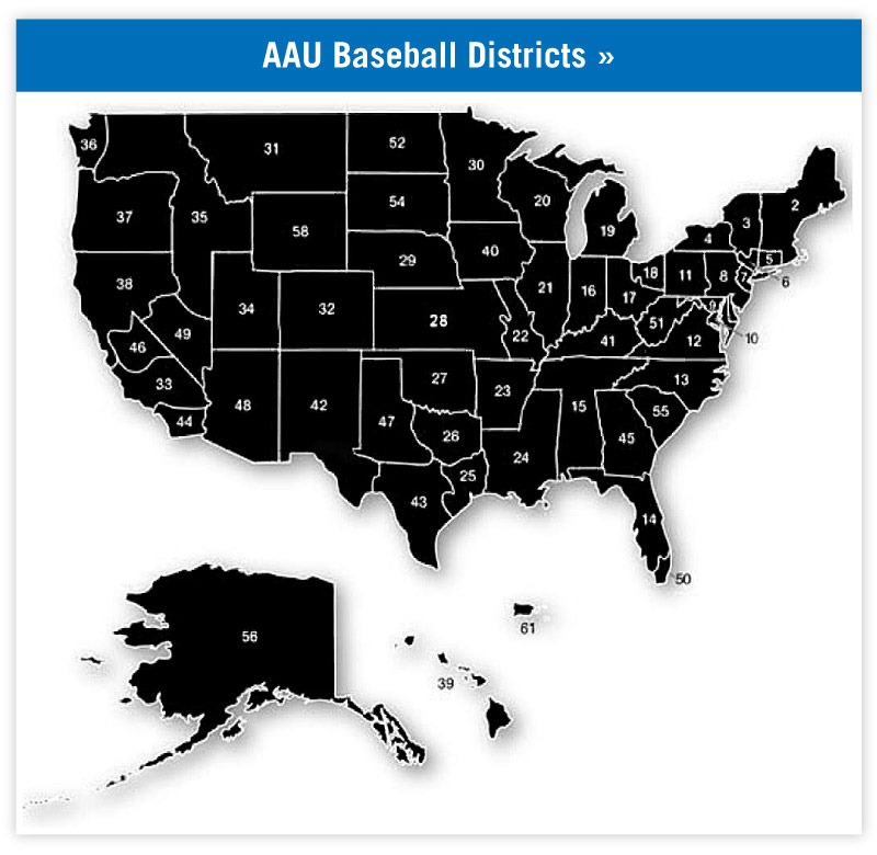 Map of AAU baseball districts Map of AAU baseball districts