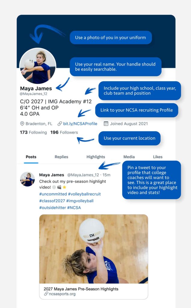 Twitter profile for student-athletes recruiting